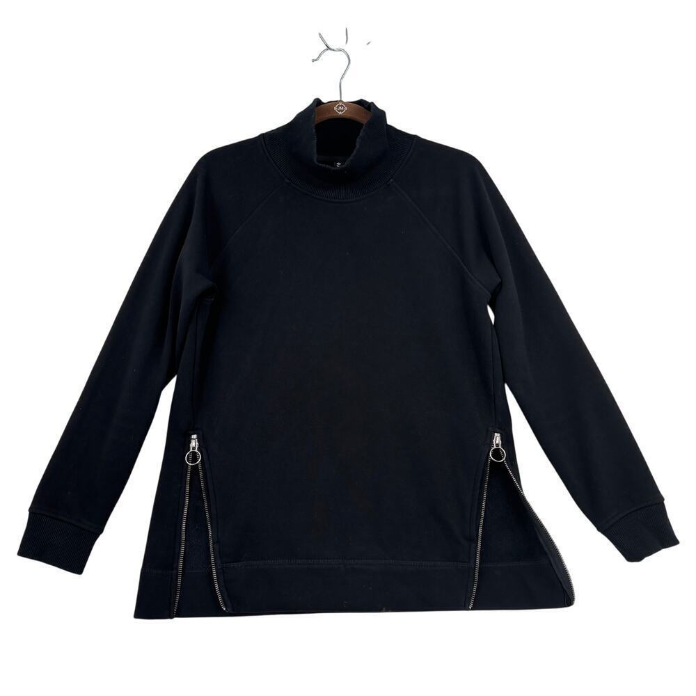 Athleta Sweatshirt Size XS Black Mock Neck Side Hem Zippers Oversized Pockets